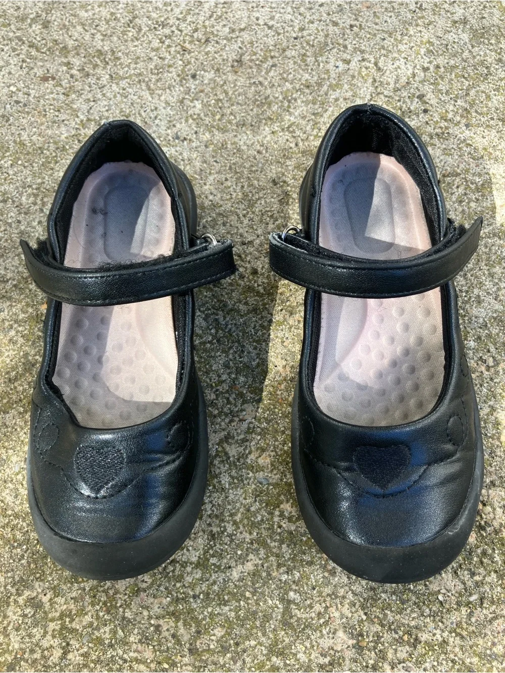 Kids Black Mary Jane Leather Shoes with Heart Detail